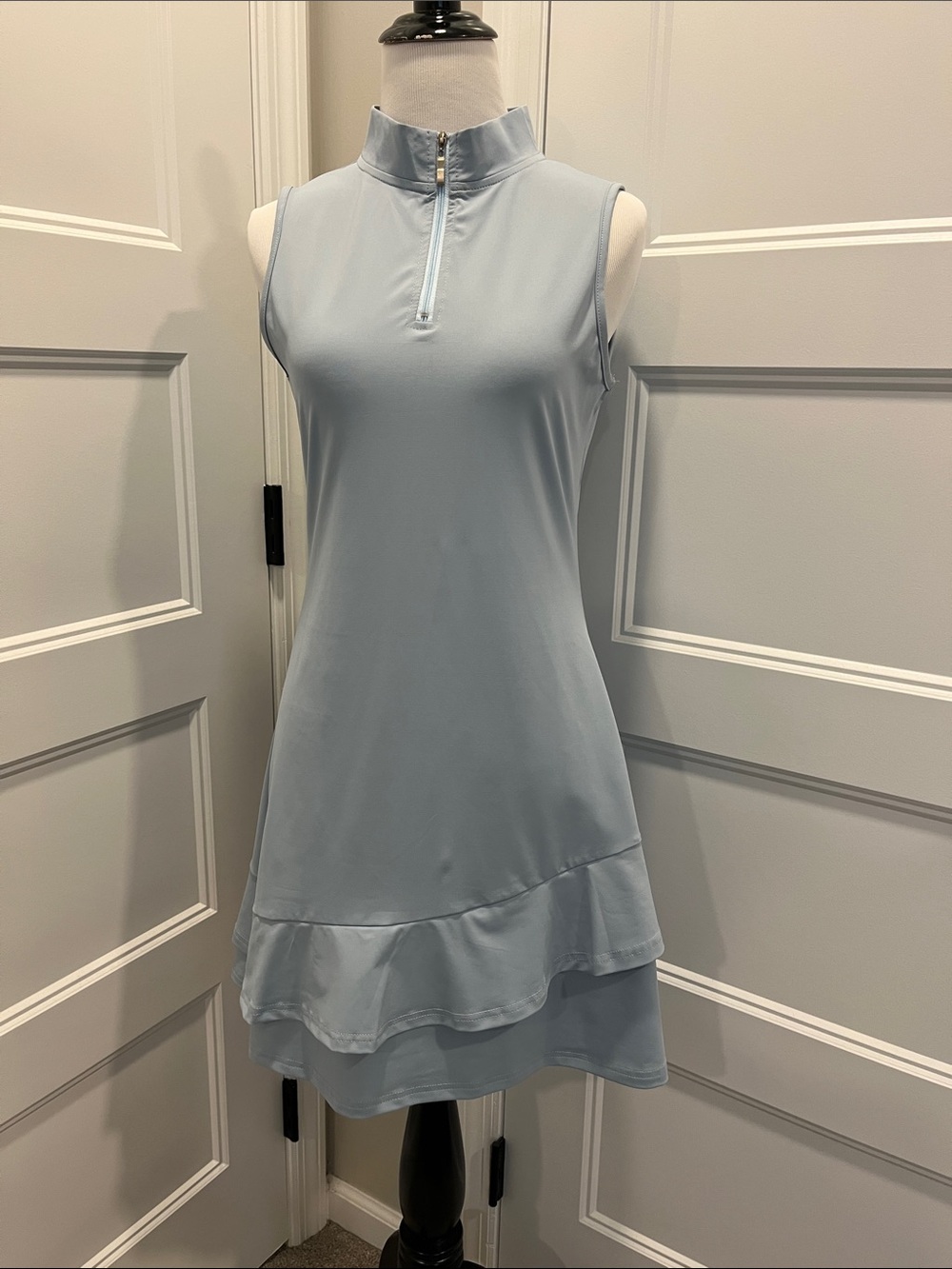 Sleeveless Light Blue Zip-Neck Ruffle Tennis dress size S